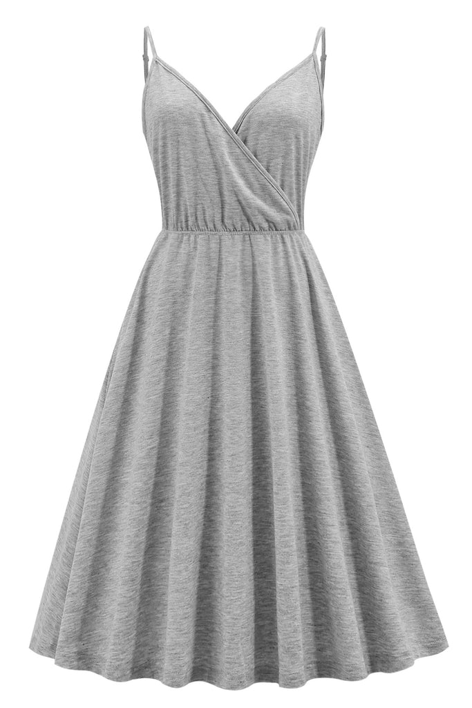 Grey Sleeveless A-Line Midi Dress