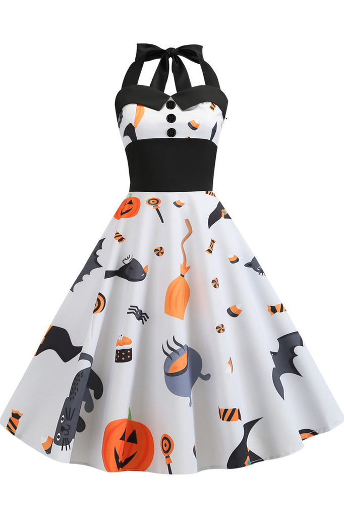 Halloween Halter Sleeveless Printed Dress - Mislish