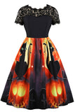 Halloween Lace Patched Print Dress - Mislish
