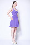 Purple Halter Shirred Backless Short Dress Homecoming Dress Mislish Purple Halter Shirred Backless Short Dress Homecoming Dress Mislish