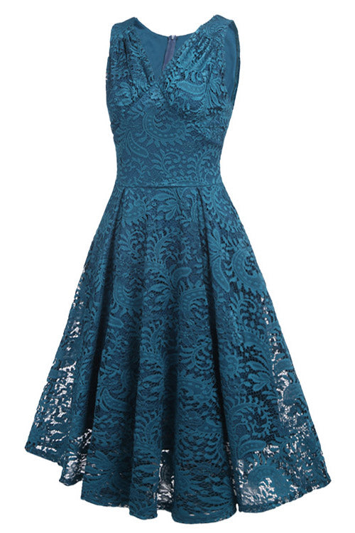 Ink Blue Lace A-Line Cocktail Dresses