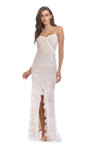 Ivory Lace Spaghetti Straps Backless Slit Bodycon Prom Dress - Mislish