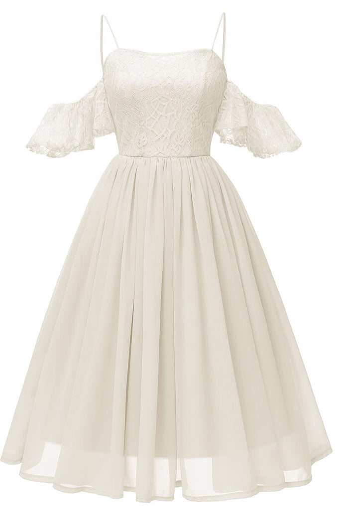 Ivory Off-the-shoulder A-line Prom Dress