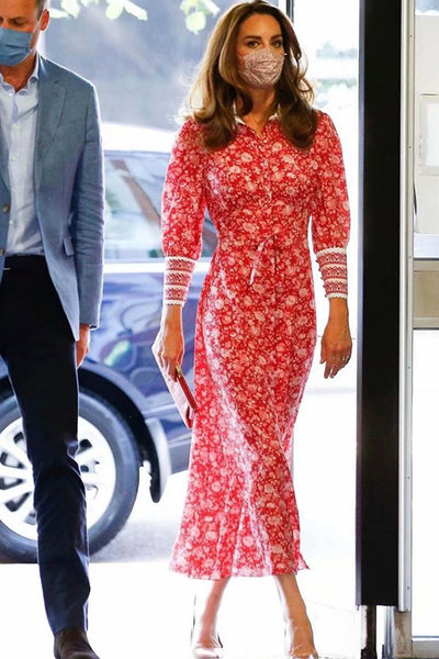 Kate Middleton 2021 Red Floral Midi Dress – Mislish