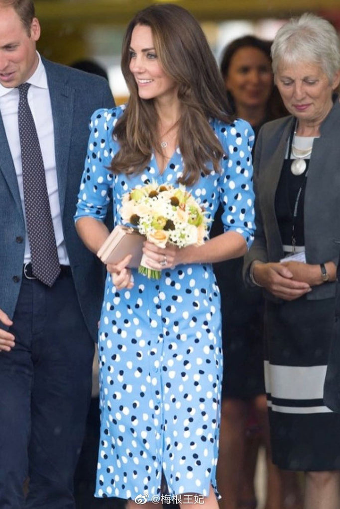 Knee Length Blue Floral Dress Inspired By Kate Middleton