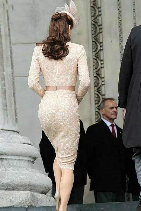Kate Middleton Champagne Lace Fitted Cocktail Dress