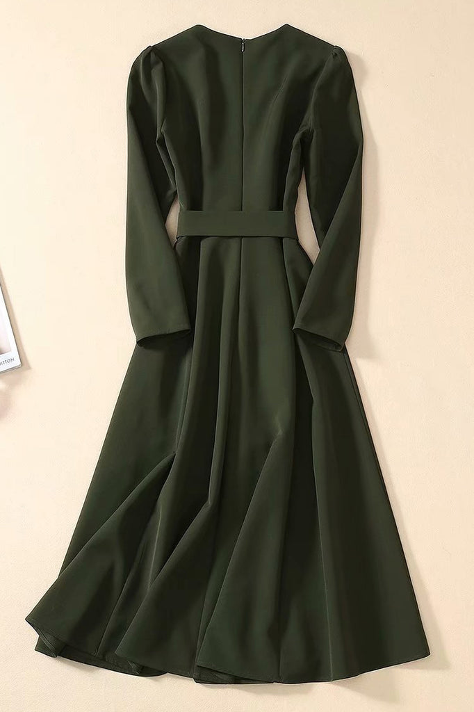 Kate Middleton Dark Green Button-up Midi Dress With Belt