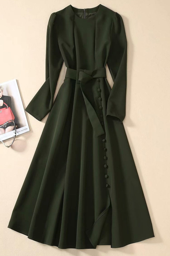 Kate Middleton Dark Green Button-up Midi Dress With Belt Mislish Kate Middleton Dark Green Button-up Midi Dress With Belt Mislish