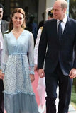 Kate Middleton Floral Ruffled Midi Chiffon Dress