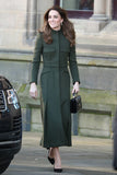 Kate Middleton Inspired Long Dark Green Coat Dress