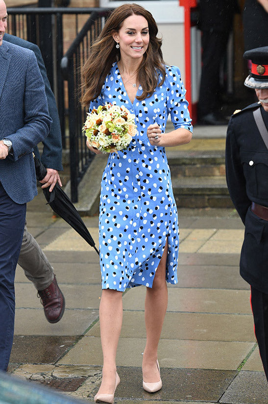 Kate Middleton Light Sky Blue Polka Dot Shirt Dress – Mislish