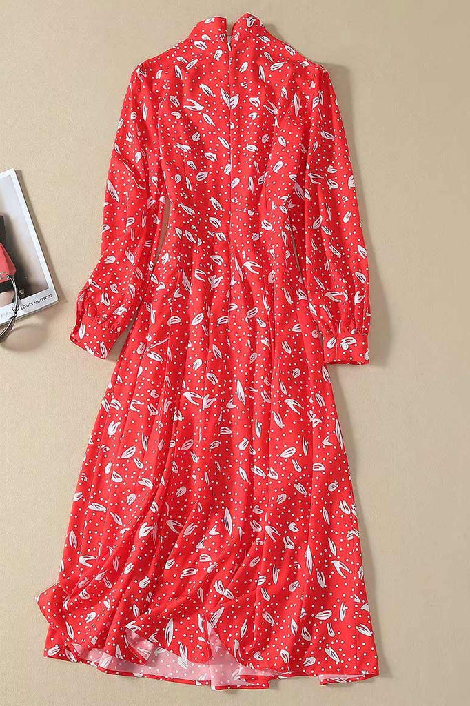 Kate Middleton Red Bowknot Printed Midi Dress