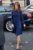 Kate Middleton Royal Blue Scoop A-line Dress With Belt