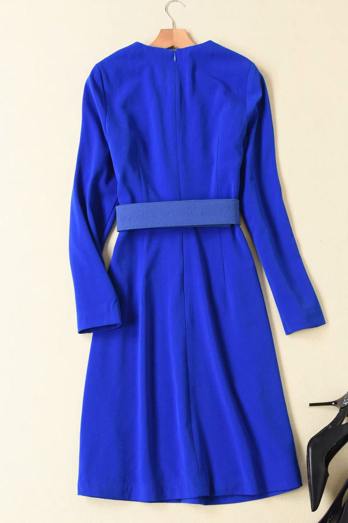 Kate Middleton Royal Blue Scoop A-line Dress With Belt