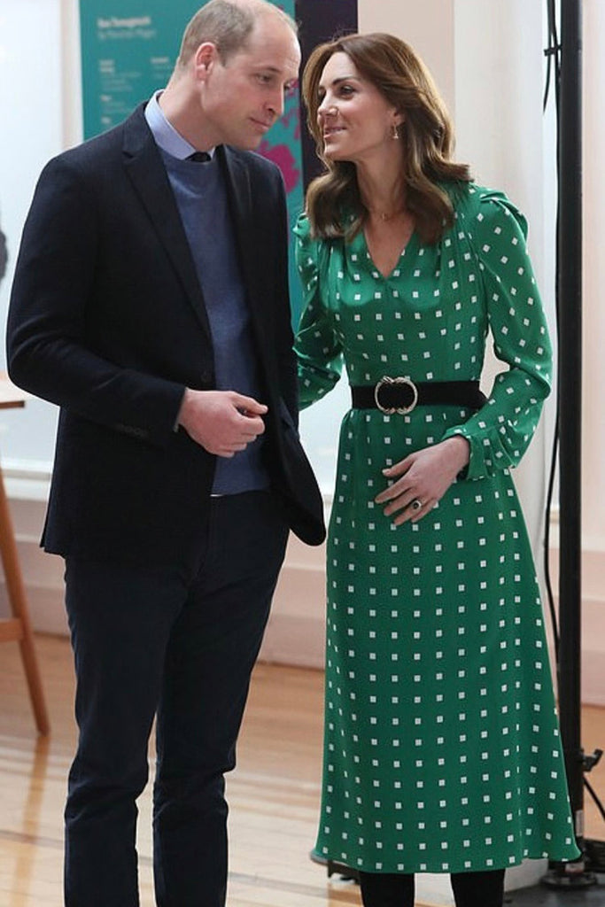 Kate Middleton V-Neck Geometric Print Dress With Belt