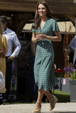 Kate Middleton V-neck Printed Midi Dress