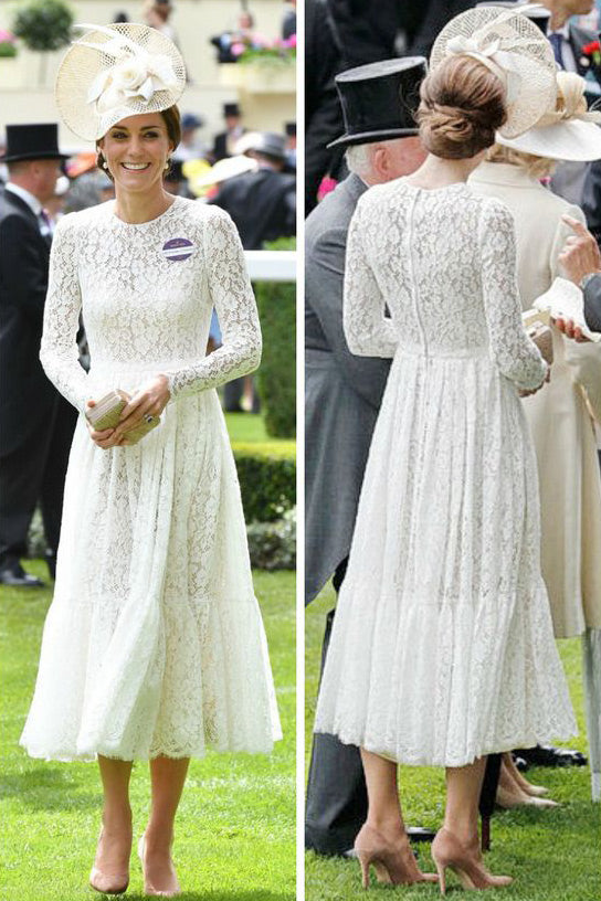 Kate Middleton White Lace Midi Dress