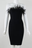 Kendall Jenner Black Bodycon Strapless Party Dress With Feather