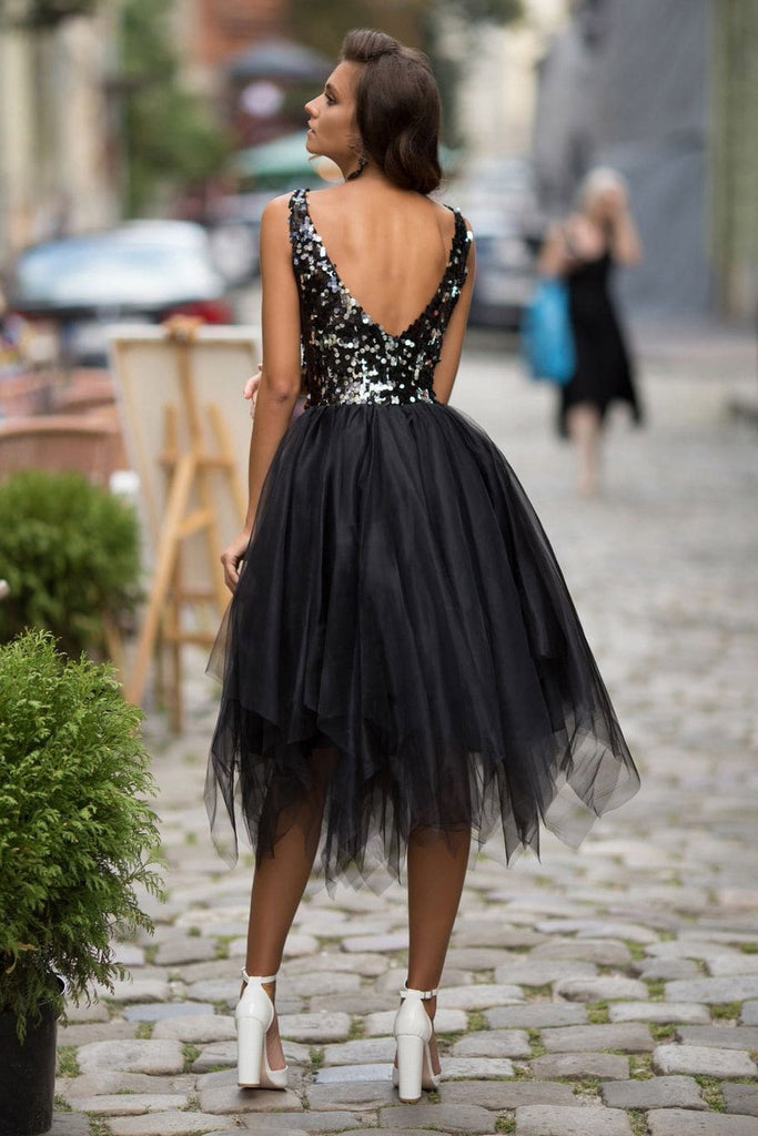 Mid Length Black Backless Party Homecoming Dress