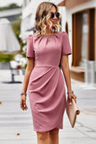 Knee Length Pink Short Sleeves Dress