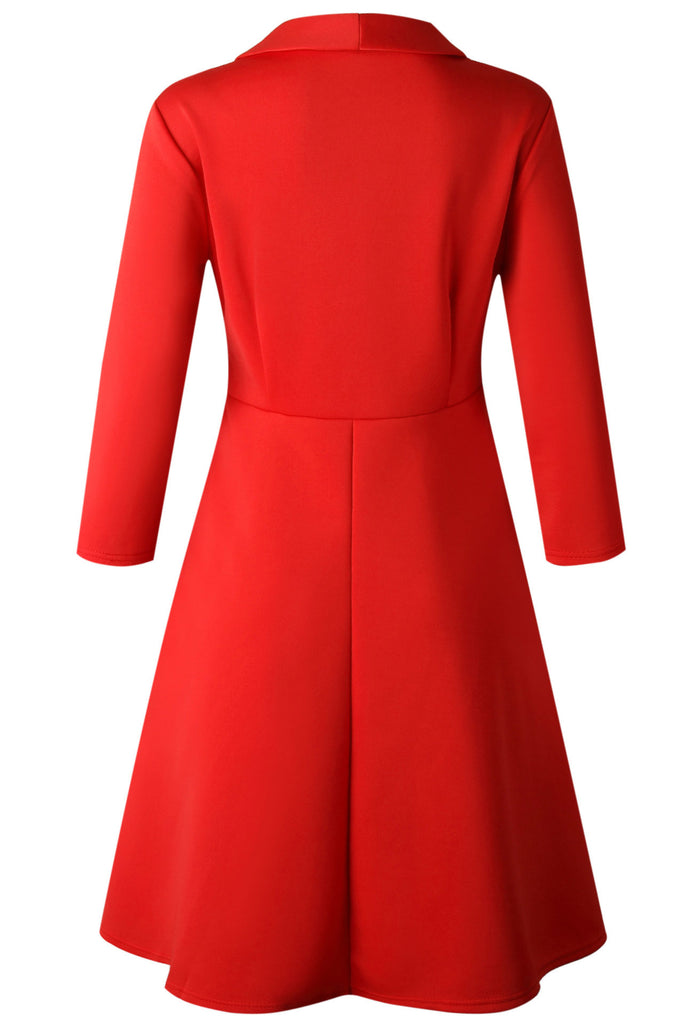 Knee Length Red A-Line V-Neck Swing Dress