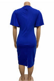 Knee Length Royal Blue Short Sleeves Dress