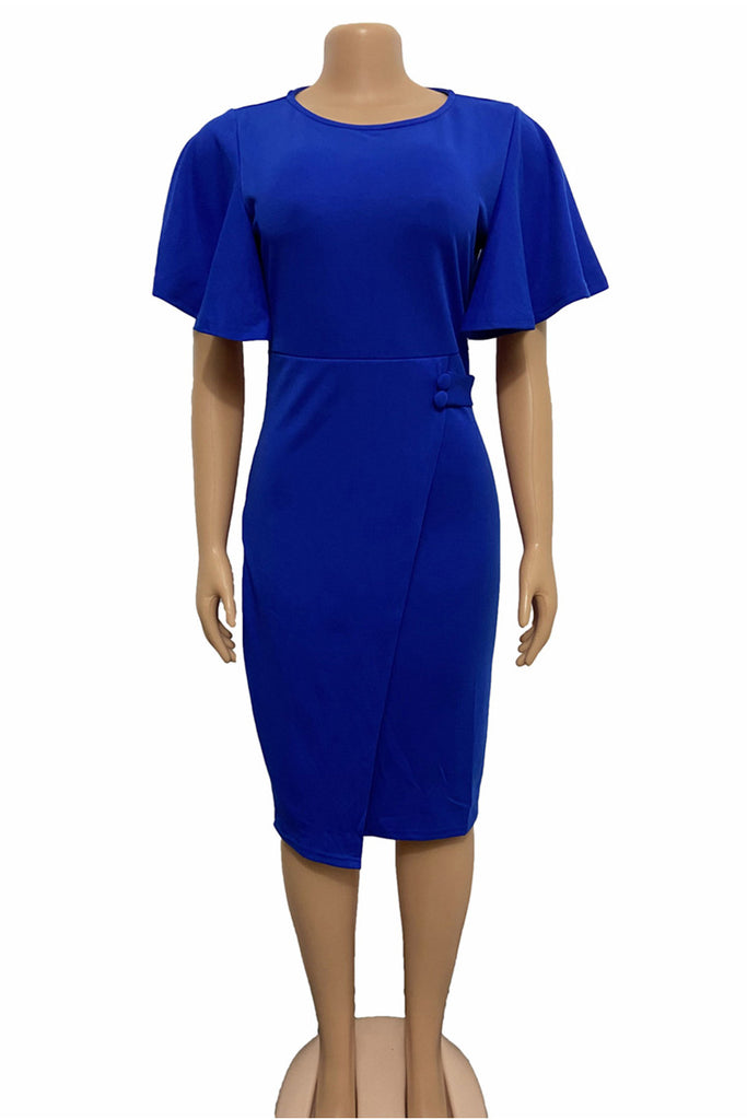 Knee Length Royal Blue Short Sleeves Dress
