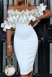 Knee Length White Off Shoulder Bodycon Dress