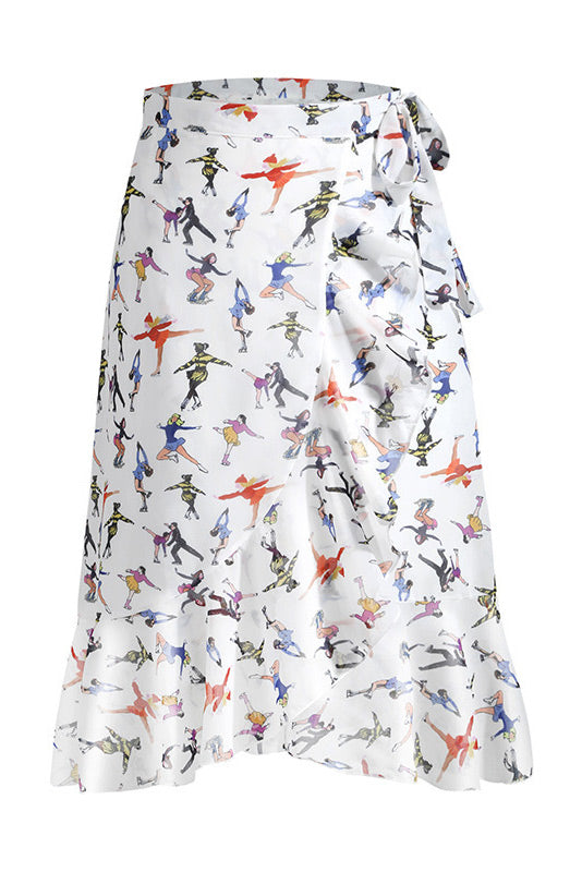 Lace-Up Slit Floral Chiffon Skirt