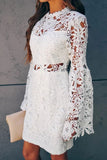 Lace Cutout Long-sleeve Short Dress