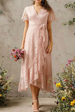 Lace V-neck High Low Wrap Prom Dress - Mislish