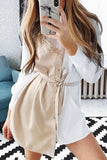 Lace Patchwork Button Up Shirt Dress - Mislish