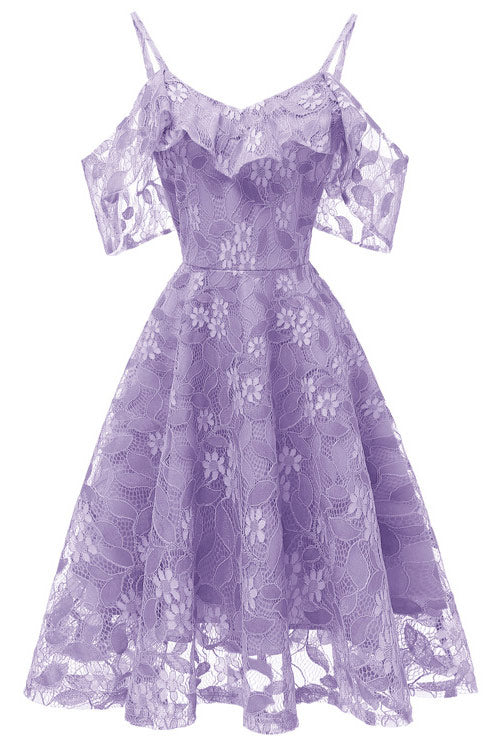 Lavender Lace A-line Spaghetti Straps Prom Dress