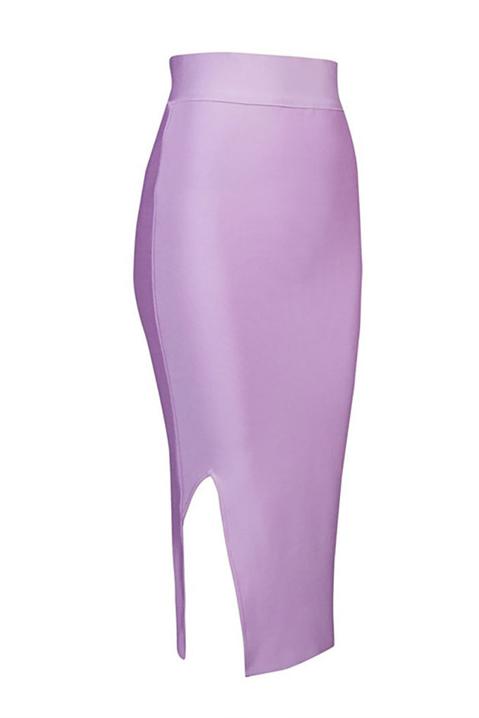 Lavender Sexy Slit Knee Length Bandage Dress