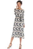 Leafy Print Long Sleeve Chiffon Dress - Mislish