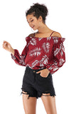 Leafy Print Off-the-shoulder Chiffon Blouse - Mislish