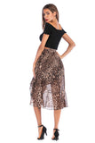 Leopard Print Lace-up Empire Waist Chiffon Skirt - Mislish