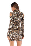 Leopard Print Off-the-shoulder  Front Zipper Bodycon Dress - Mislish