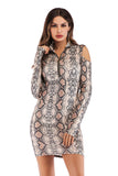 Leopard Print Off-the-shoulder  Front Zipper Bodycon Dress - Mislish