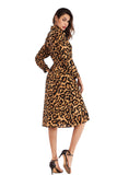Leopard Print Single Breasted Lace-up Dress - Mislish