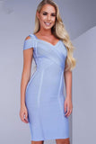 Light Sky Blue Off-the-shoulder V-neck Bandage Dress