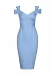 Light Sky Blue Off-the-shoulder V-neck Bandage Dress