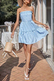 Light Sky Blue Strapless A-Line Mini Dress