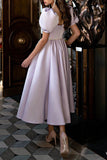 Lilac Short Sleeves A-Line Prom Dresses