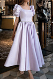 Lilac Short Sleeves A-Line Prom Dresses