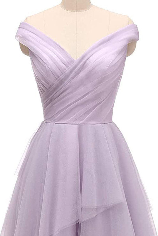 Lilac Tulle Backless A-Line Prom Gown Evening Dress