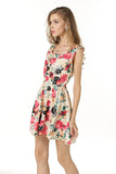 Little Fresh Floral Print Sleeveless Ruched Short Dress - Mislish