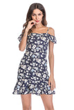 Little Fresh Floral Ruffled Off-the-shoulder Casual Dress - Mislish