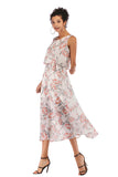 Little Fresh Wide Strap Elastic Waist Floral Dress - Mislish