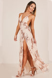 Long Sequined V-neck Crisscross Thigh-high Slit Prom Dress